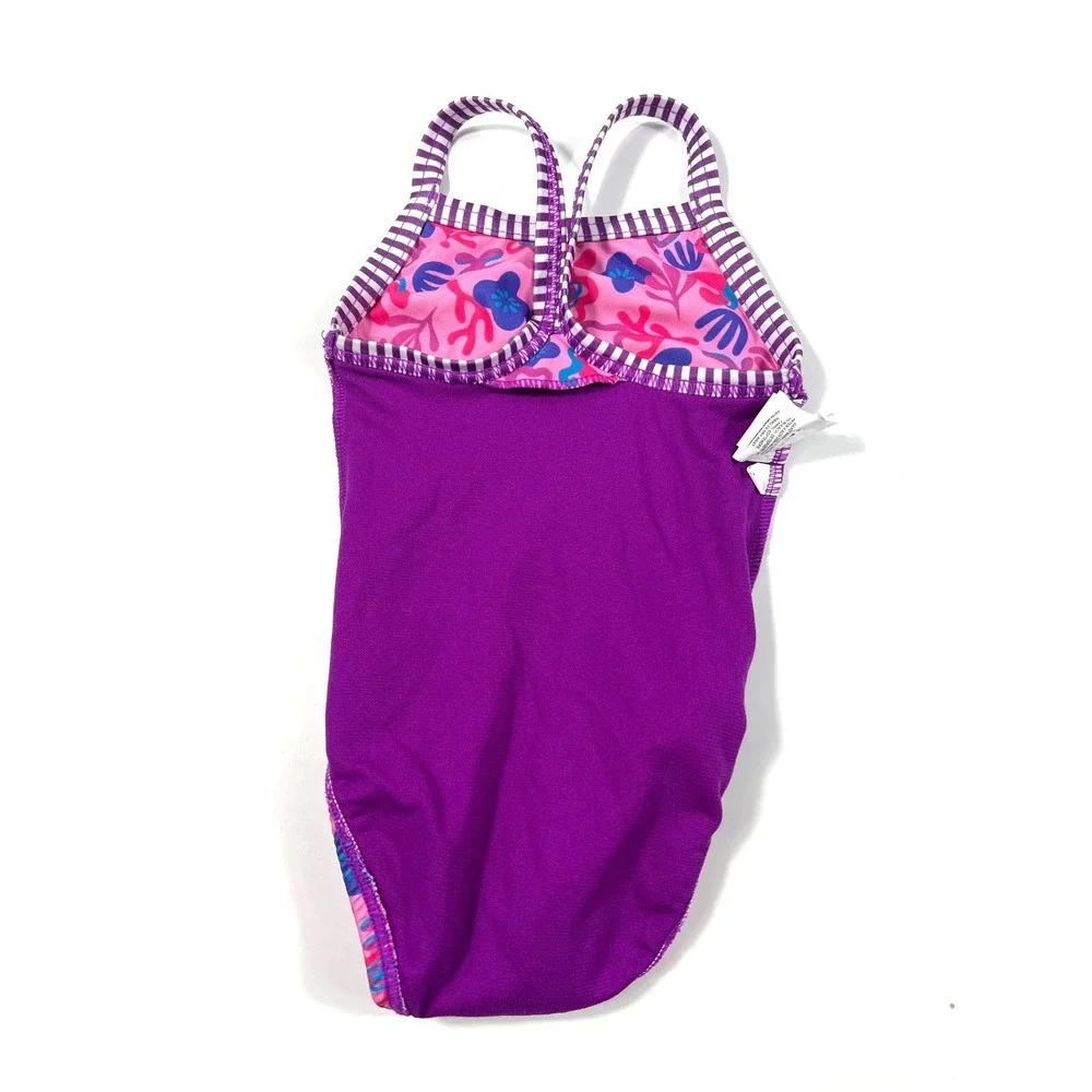 Dolfin Girls Sunshine One Piece Swimsuit 2T Pink Floral UPF 50 Beach Summer‎ EUC